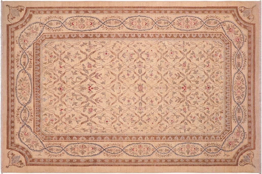 handmade Transitional Kafkaz Chobi Ziegler Beige Brown Hand Knotted RECTANGLE 100% WOOL area rug 6 x 9