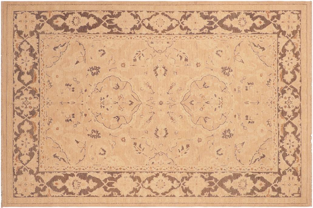 handmade Traditional Kafkaz Chobi Ziegler Tan Brown Hand Knotted RECTANGLE 100% WOOL area rug 6 x 9