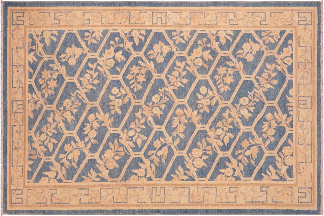 handmade Transitional Kafkaz Chobi Ziegler Blue Tan Hand Knotted RECTANGLE 100% WOOL area rug 6 x 9