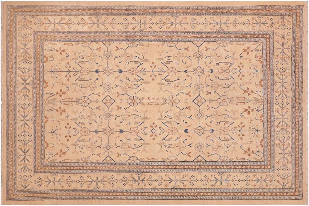 handmade Transitional Kafkaz Chobi Ziegler Tan Blue Hand Knotted RECTANGLE 100% WOOL area rug 6 x 9