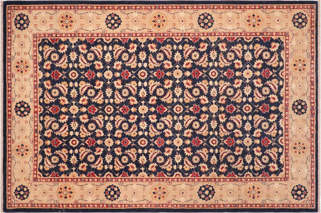 handmade Transitional Kafkaz Chobi Ziegler Blue Tan Hand Knotted RECTANGLE 100% WOOL area rug 6 x 9