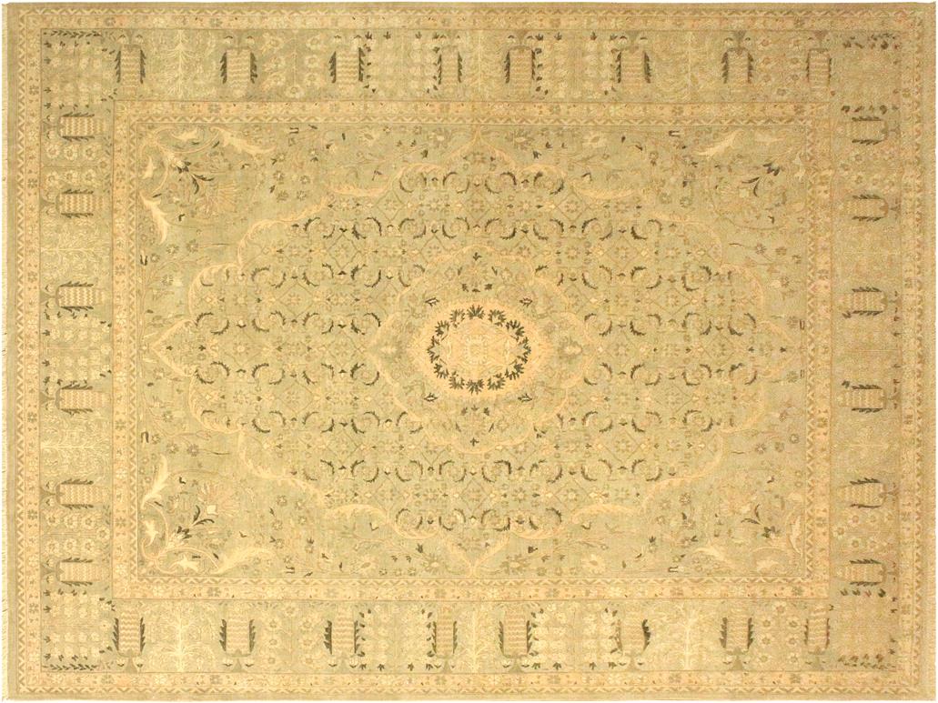 handmade Traditional Tajdar Taupe Green Hand Knotted RECTANGLE 100% WOOL area rug 9x12