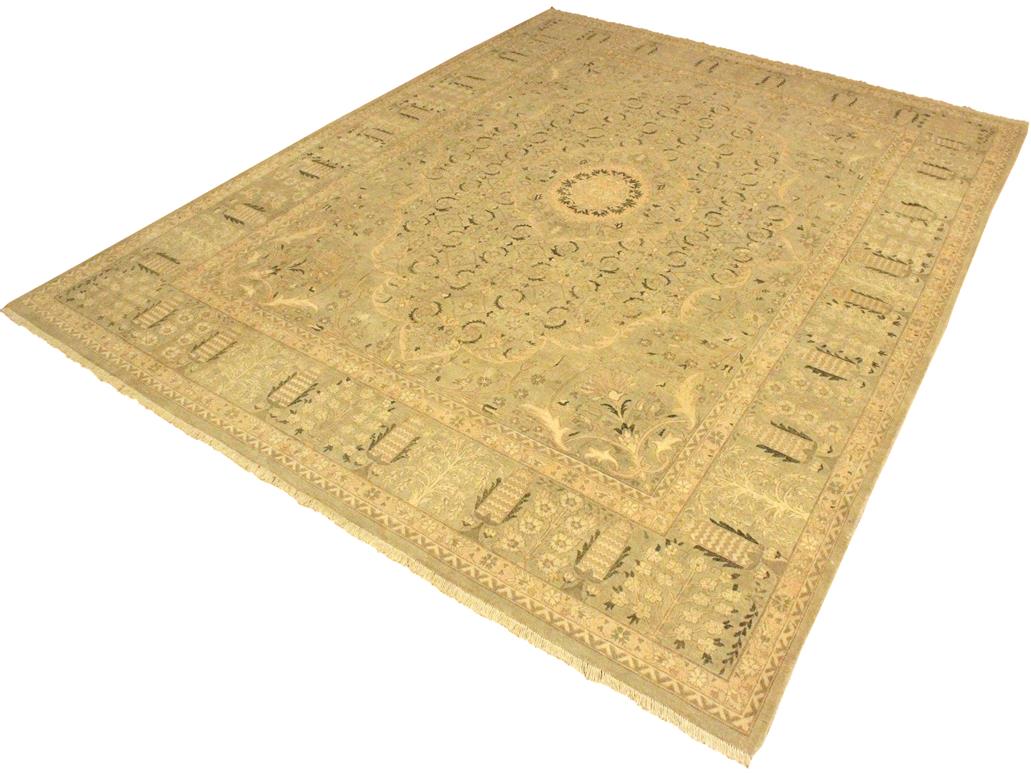 handmade Traditional Tajdar Taupe Green Hand Knotted RECTANGLE 100% WOOL area rug 9x12