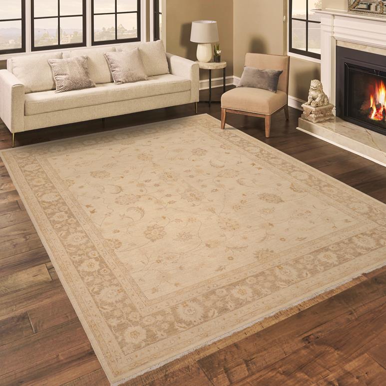 handmade Traditional Kafkaz Chobi Ziegler Beige Brown Hand Knotted RECTANGLE 100% WOOL area rug 8 x 10