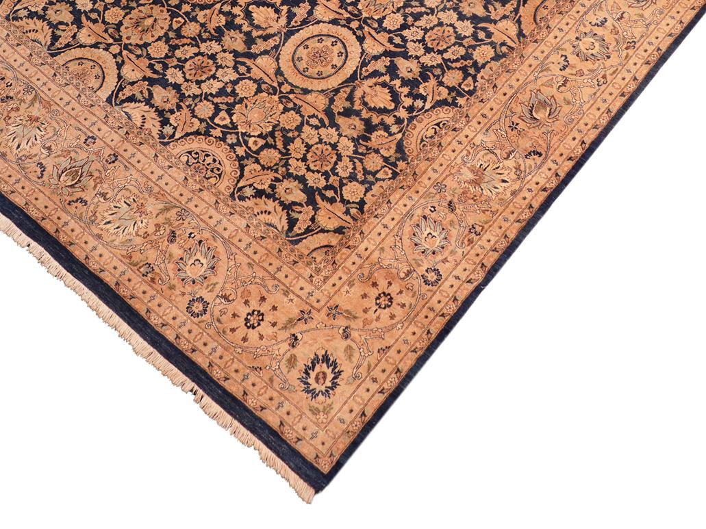 handmade Traditional Agra Tabriz Blue Tan Hand Knotted RECTANGLE 100% WOOL area rug 8x10