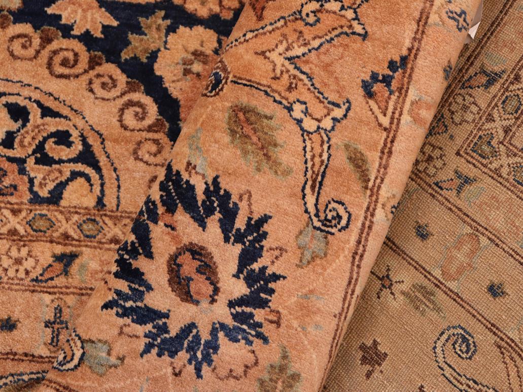 handmade Traditional Agra Tabriz Blue Tan Hand Knotted RECTANGLE 100% WOOL area rug 8x10