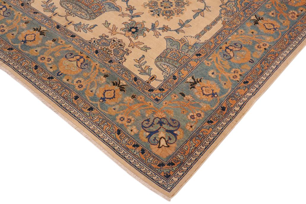 handmade Traditional Kafkaz Chobi Ziegler Beige Turquoise Hand Knotted RECTANGLE 100% WOOL area rug 9 x 11