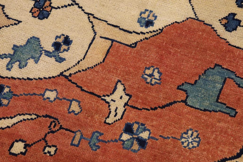 handmade Geometric Kafkaz Chobi Ziegler Beige Rust Hand Knotted RECTANGLE 100% WOOL area rug 9 x 13