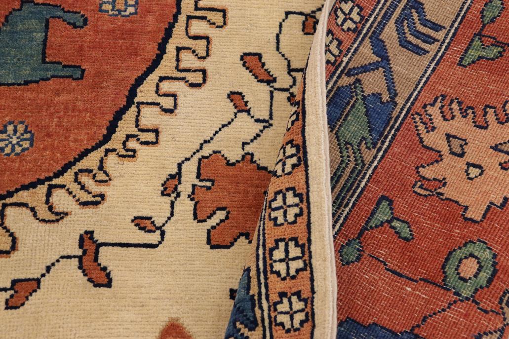 handmade Geometric Kafkaz Chobi Ziegler Beige Rust Hand Knotted RECTANGLE 100% WOOL area rug 9 x 13