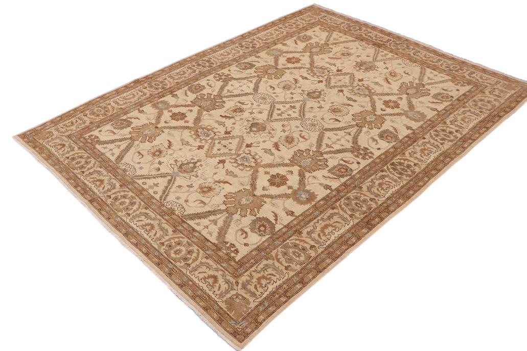 handmade Traditional Kafkaz Chobi Ziegler Beige Blue Hand Knotted RECTANGLE 100% WOOL area rug 9 x 13