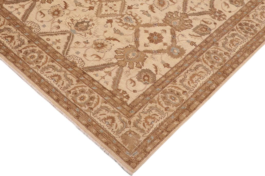 handmade Traditional Kafkaz Chobi Ziegler Beige Blue Hand Knotted RECTANGLE 100% WOOL area rug 9 x 13