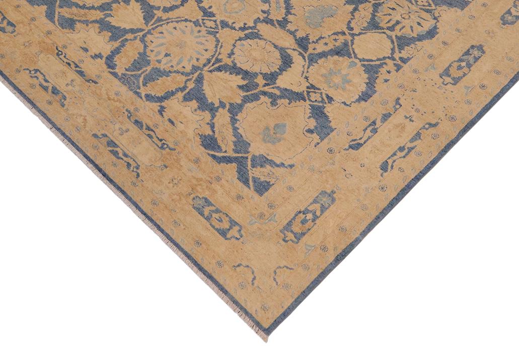 handmade Traditional Kafkaz Chobi Ziegler Blue Beige Hand Knotted RECTANGLE 100% WOOL area rug 9 x 12