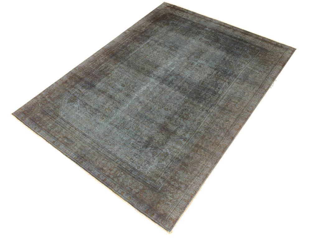 handmade Vintage Blue Brown Hand Knotted RECTANGLE 100% WOOL area rug 8x11