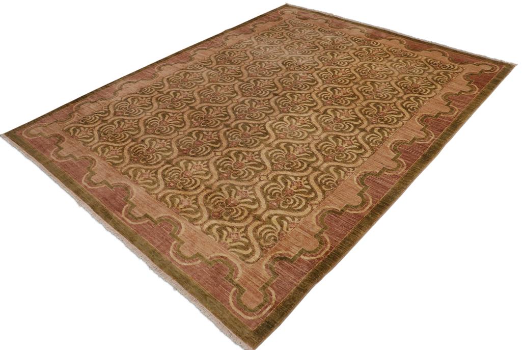 handmade Transitional Kafkaz Chobi Ziegler Green Brown Hand Knotted RECTANGLE 100% WOOL area rug 9 x 12