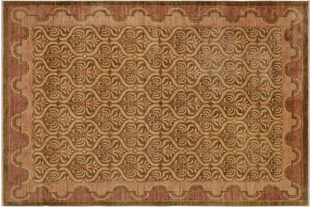 handmade Transitional Kafkaz Chobi Ziegler Green Brown Hand Knotted RECTANGLE 100% WOOL area rug 9 x 12