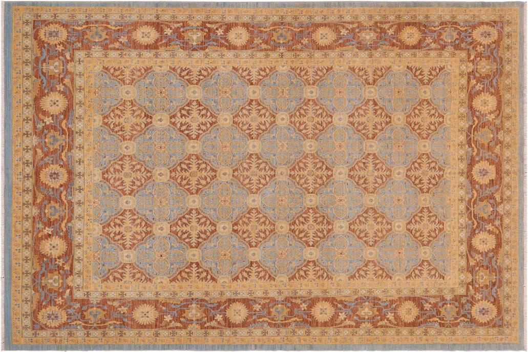 handmade Transitional Kafkaz Chobi Ziegler Lt. Blue Brown Hand Knotted RECTANGLE 100% WOOL area rug 9 x 12