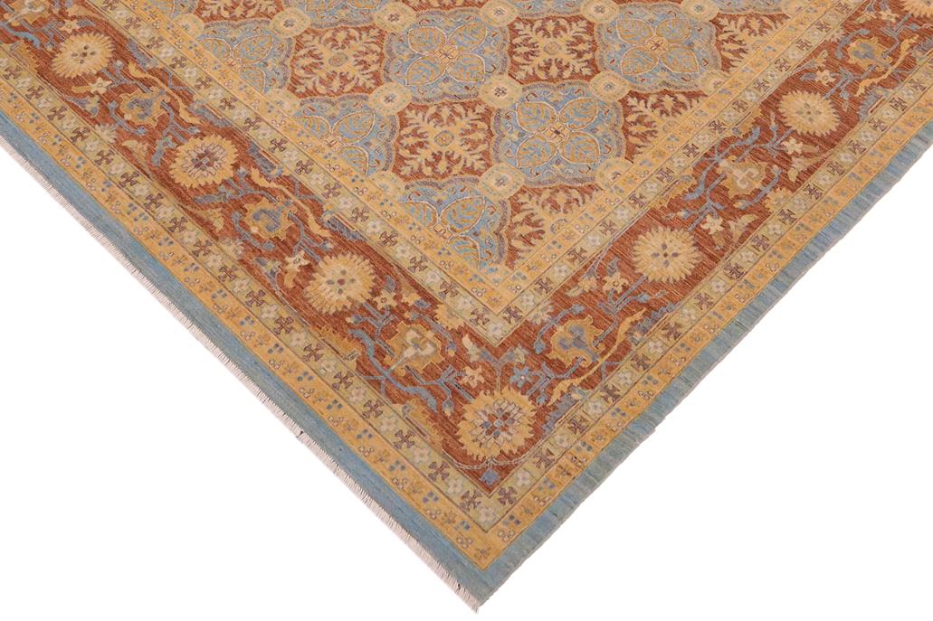 handmade Transitional Kafkaz Chobi Ziegler Lt. Blue Brown Hand Knotted RECTANGLE 100% WOOL area rug 9 x 12