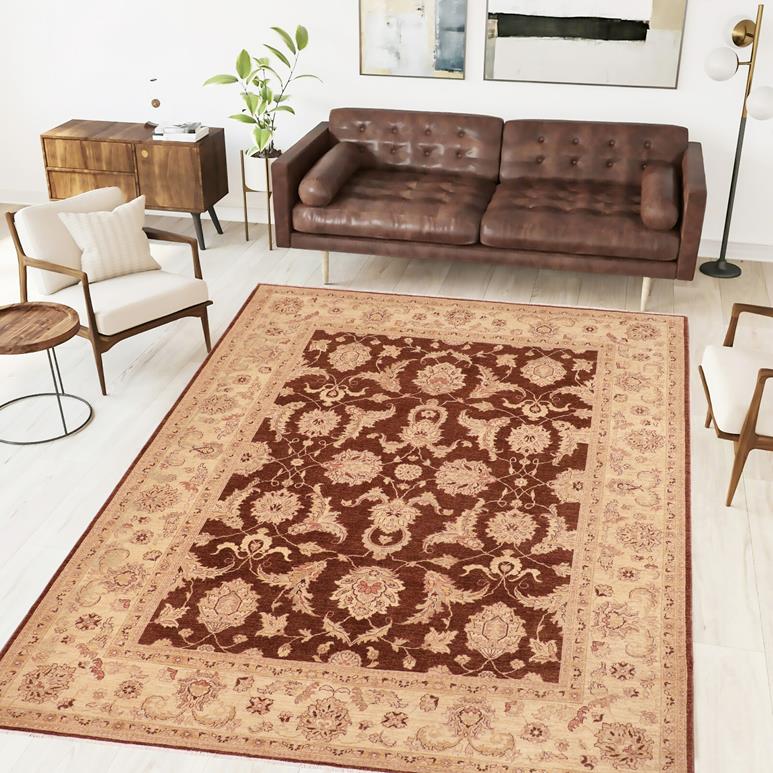 handmade Traditional Kafkaz Chobi Ziegler Brown Beige Hand Knotted RECTANGLE 100% WOOL area rug 8 x 10