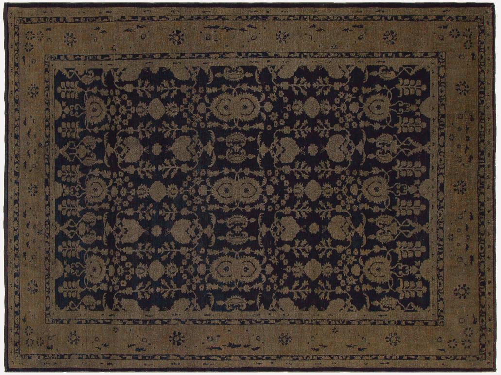 handmade Vintage Blue Brown Hand Knotted RECTANGLE 100% WOOL area rug 8x12