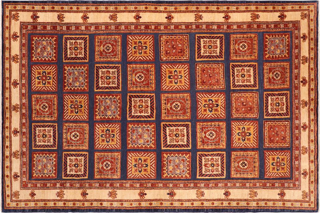 handmade Transitional Berjusta Blue Beige Hand Knotted RECTANGLE 100% WOOL area rug 8 x 10
