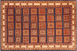 Shabby Chic Ziegler Loura Blue Beige Hand-Knotted Wool Rug - 6'9'' x 9'10''