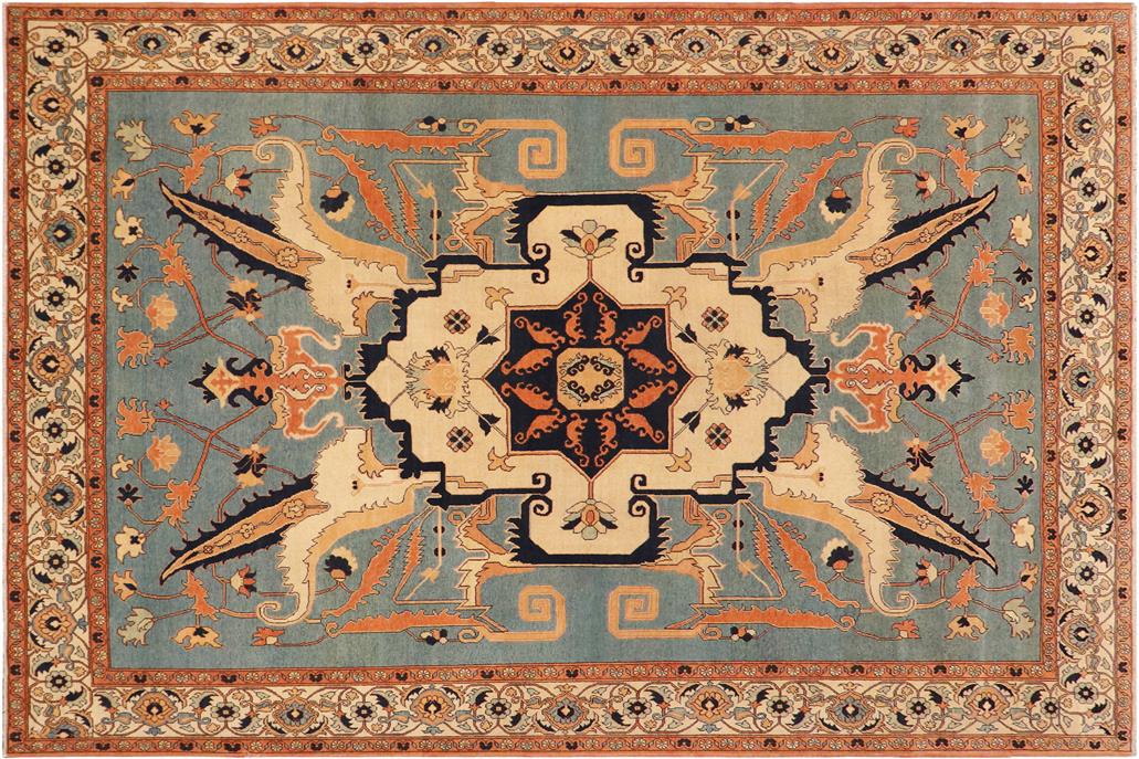 handmade Geometric Veg Dye Blue Beige Hand Knotted RECTANGLE 100% WOOL area rug 9 x 12