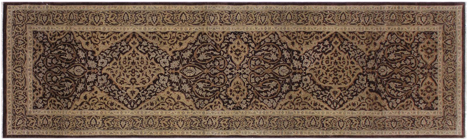handmade Transitional Veg Dye Brown Tan Hand Knotted RUNNER 100% WOOL area rug 3x12