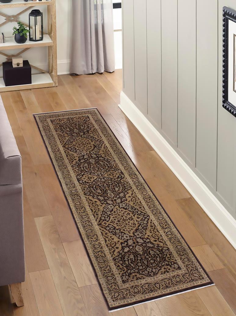 handmade Transitional Veg Dye Brown Tan Hand Knotted RUNNER 100% WOOL area rug 3x12