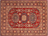 Rustic Super Kazak Hermine Red/Blue Wool Rug - 5'3'' x 6'3''