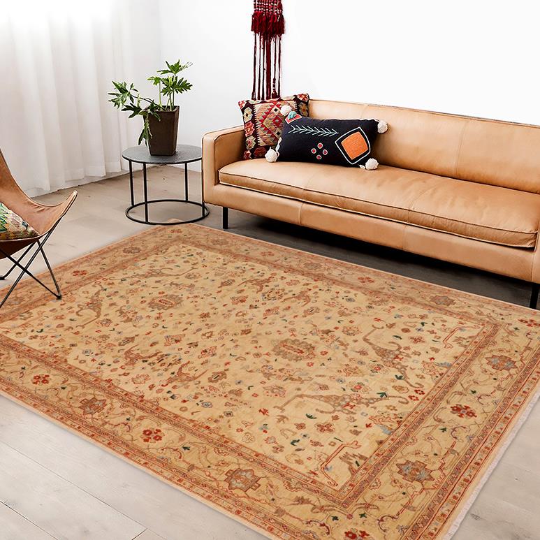 handmade Traditional Kafkaz Chobi Ziegler Tan Blue Hand Knotted RECTANGLE 100% WOOL area rug 9 x 11