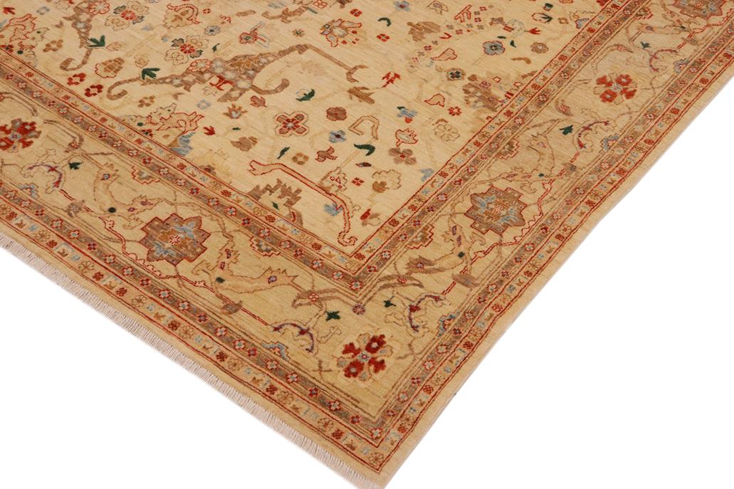 handmade Traditional Kafkaz Chobi Ziegler Tan Blue Hand Knotted RECTANGLE 100% WOOL area rug 9 x 11