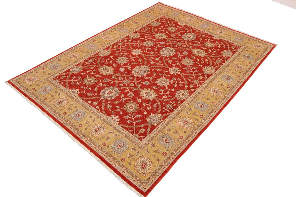 handmade Traditional Kafkaz Chobi Ziegler Orange Gold Hand Knotted RECTANGLE 100% WOOL area rug 9 x 12