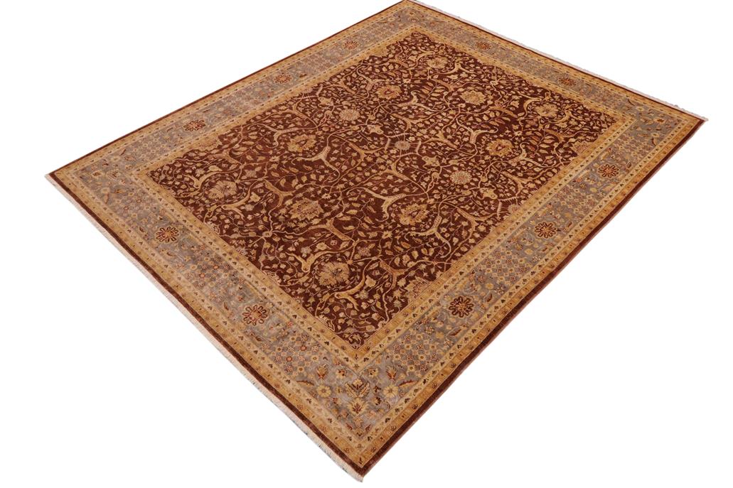 handmade Traditional Kafkaz Chobi Ziegler Brown Gray Hand Knotted RECTANGLE 100% WOOL area rug 9 x 11