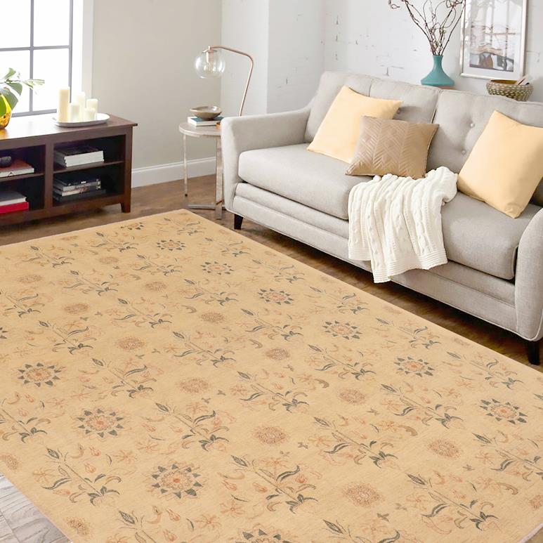 handmade Transitional Kafkaz Chobi Ziegler Beige Rust Hand Knotted RECTANGLE 100% WOOL area rug 10 x 13