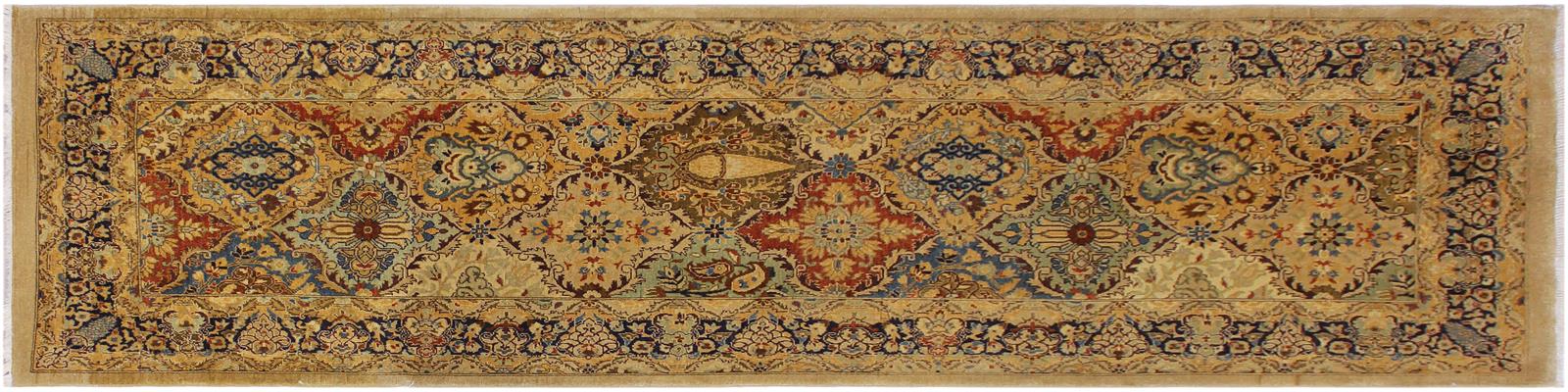 handmade Transitional Veg Dye Gold Blue Hand Knotted RUNNER 100% WOOL area rug 3x10
