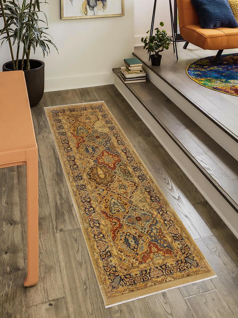 handmade Transitional Veg Dye Gold Blue Hand Knotted RUNNER 100% WOOL area rug 3x10