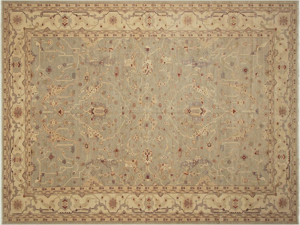 handmade Traditional Kafkaz Lt. Green Ivory Hand Knotted RECTANGLE 100% WOOL area rug 13x18