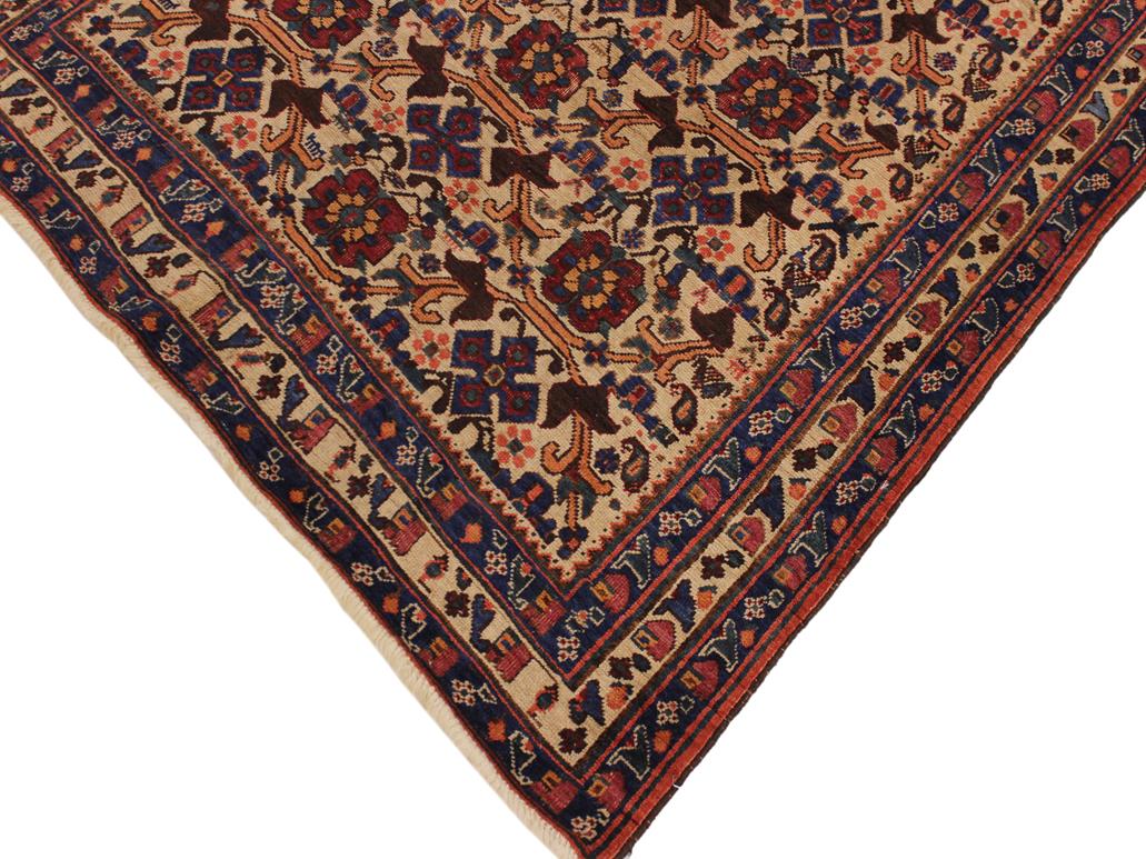 handmade Geometric  Ivory Blue Hand Knotted RECTANGLE 100% WOOL area rug 4x6