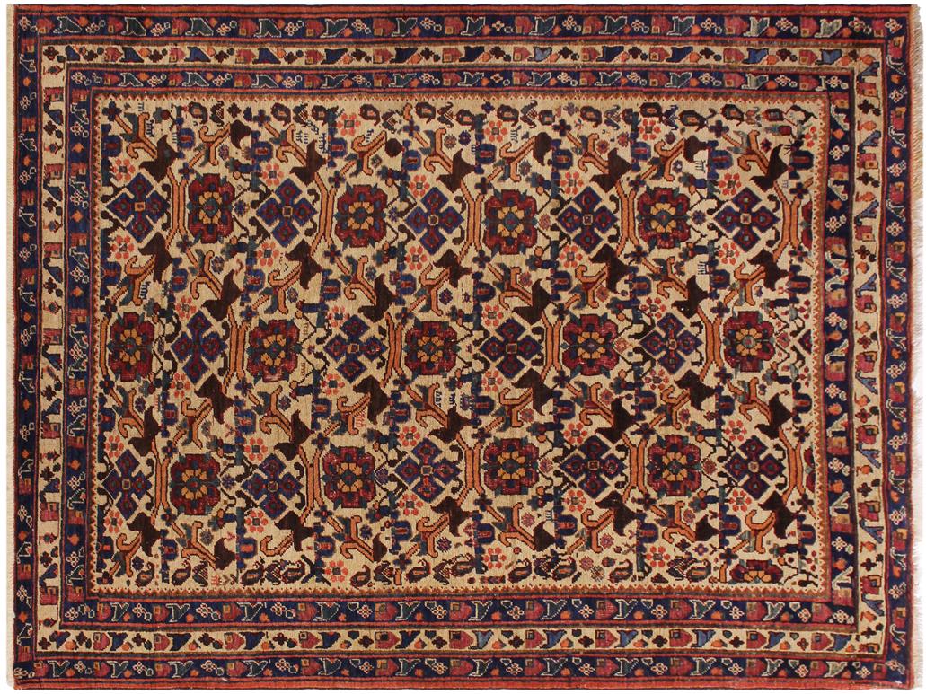 handmade Geometric  Ivory Blue Hand Knotted RECTANGLE 100% WOOL area rug 4x6