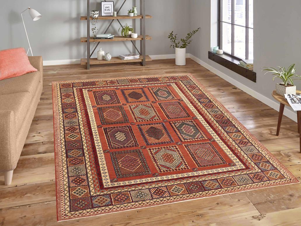 handmade Geometric Berjusta Rust Blue Hand Knotted RECTANGLE 100% WOOL area rug 5x7