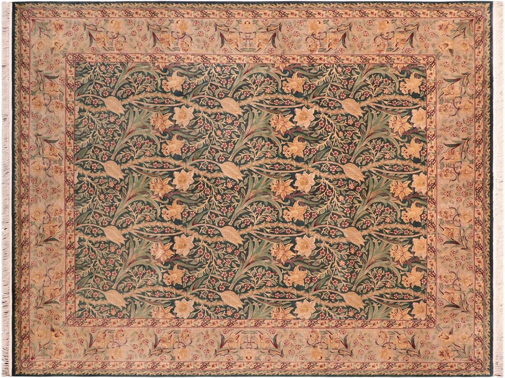 handmade Traditional Dafodils Green Gray Hand Knotted RECTANGLE 100% WOOL area rug 8x10