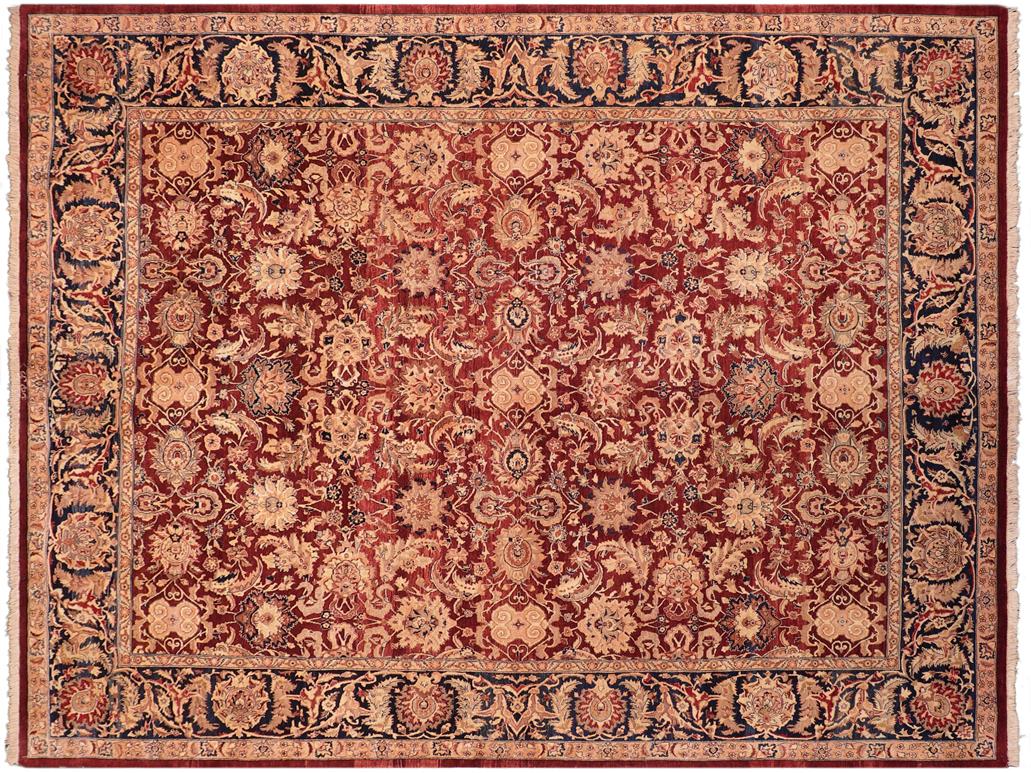 handmade Traditional Agra Drk. Red Blue Hand Knotted RECTANGLE 100% WOOL area rug 8x10