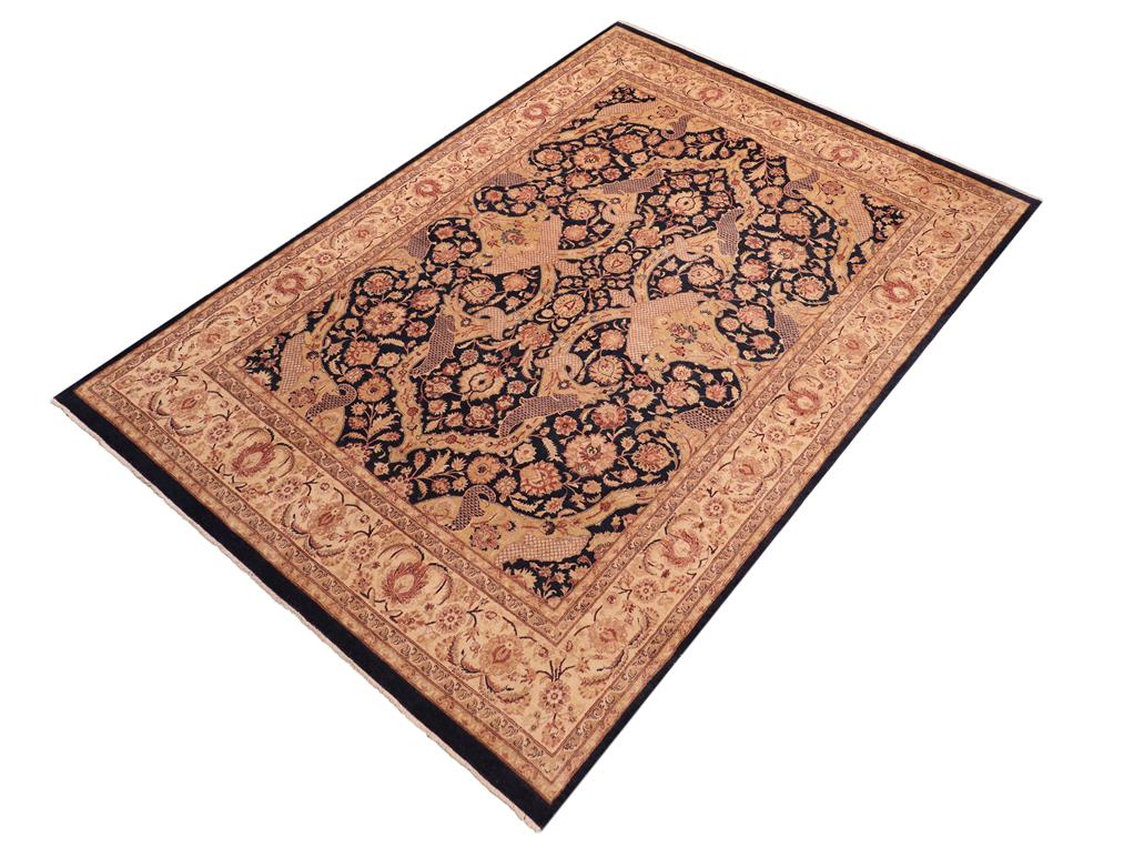 handmade Traditional Agra Drk. Blue Gold Hand Knotted RECTANGLE 100% WOOL area rug 8x10