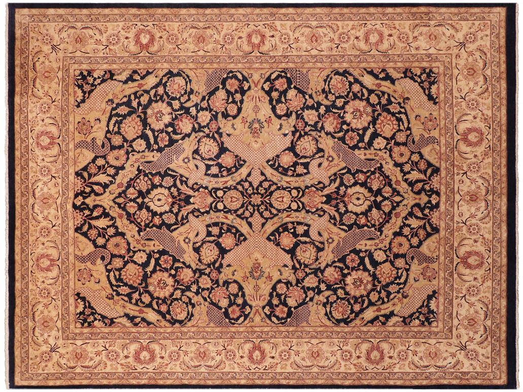 handmade Traditional Agra Drk. Blue Gold Hand Knotted RECTANGLE 100% WOOL area rug 8x10