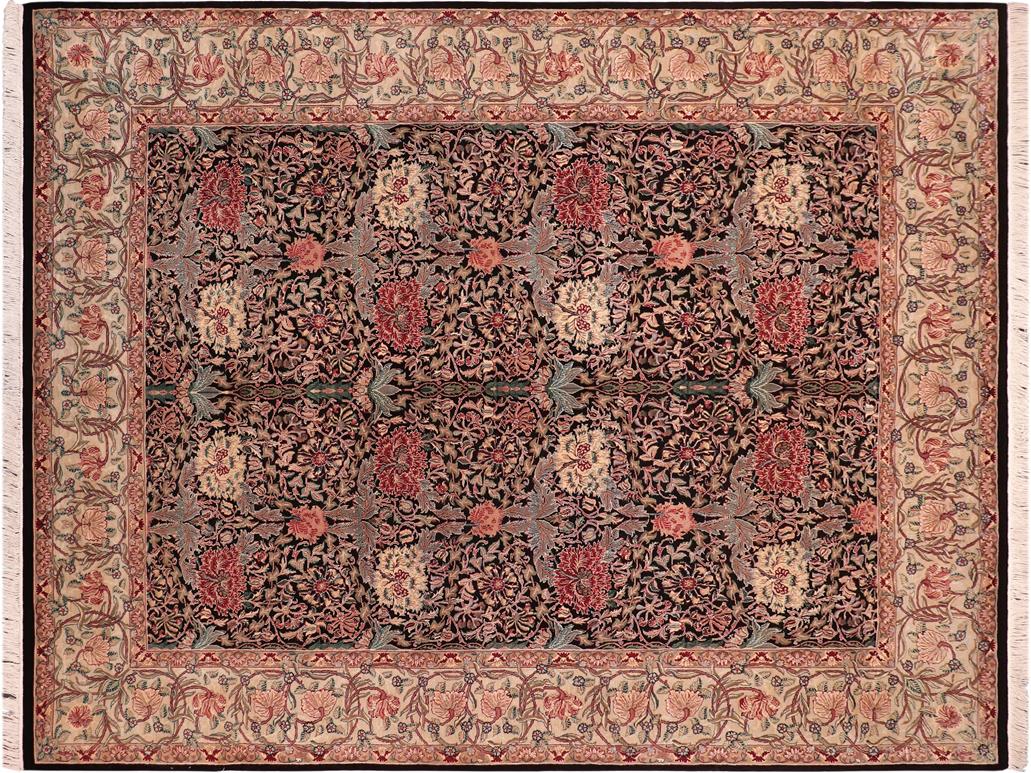 handmade Traditional Hashmi Black Beige Hand Knotted RECTANGLE 100% WOOL area rug 8x10