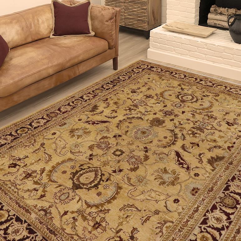 handmade Traditional Kafkaz Chobi Ziegler Lt. Gold Burgundy Hand Knotted RECTANGLE 100% WOOL area rug 9 x 12