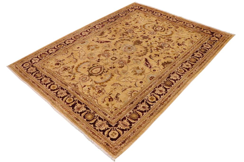 handmade Traditional Kafkaz Chobi Ziegler Lt. Gold Burgundy Hand Knotted RECTANGLE 100% WOOL area rug 9 x 12