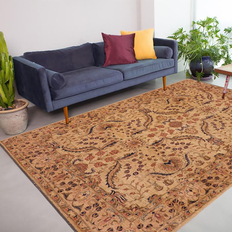 handmade Traditional Kafkaz Chobi Ziegler Beige Tan Hand Knotted RECTANGLE 100% WOOL area rug 9 x 12
