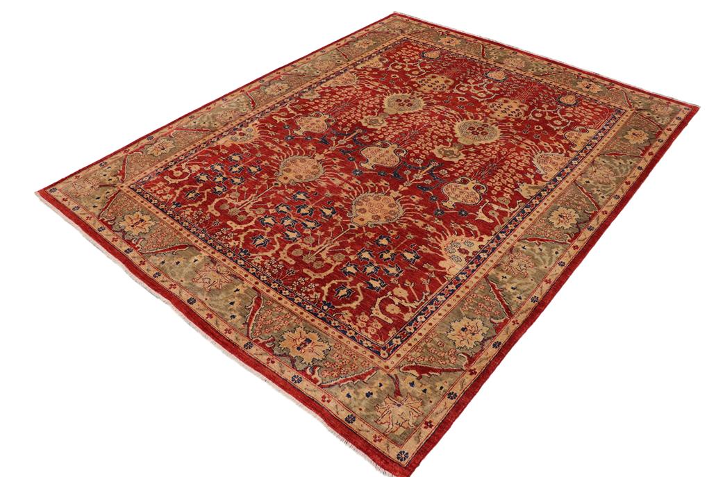 handmade Traditional Kafkaz Chobi Ziegler Red Olive Green Hand Knotted RECTANGLE 100% WOOL area rug 9 x 11