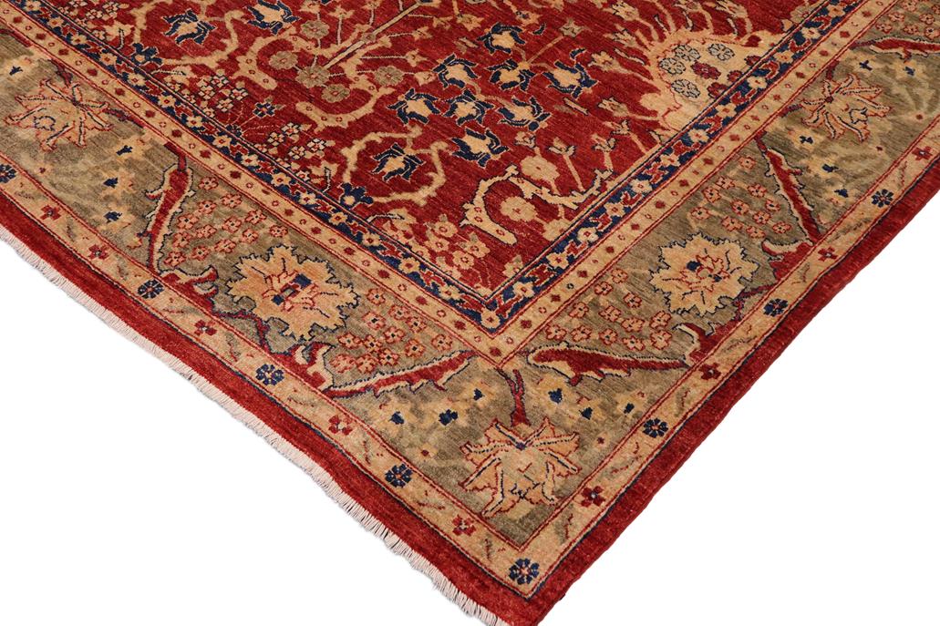 handmade Traditional Kafkaz Chobi Ziegler Red Olive Green Hand Knotted RECTANGLE 100% WOOL area rug 9 x 11